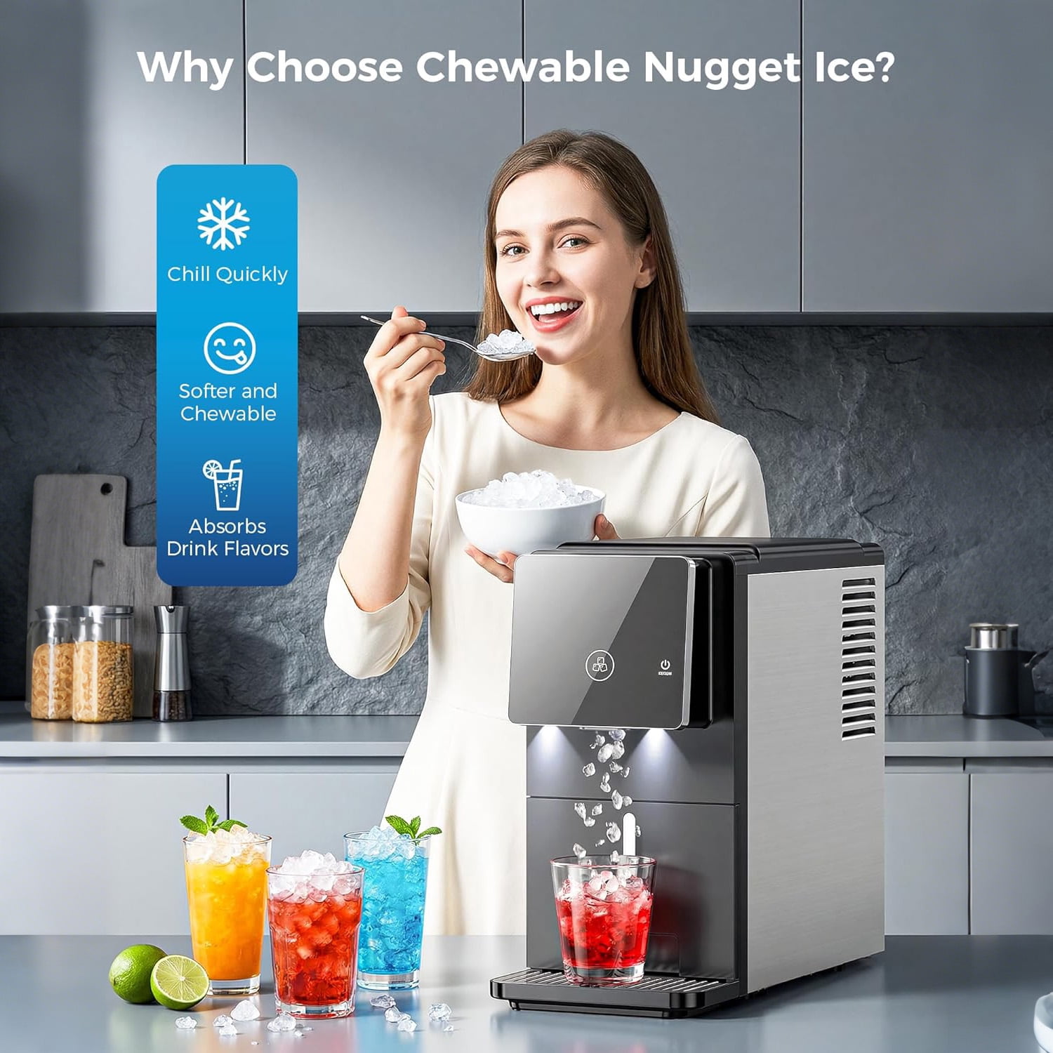 LHRIVER Nugget Ice Maker Countertop, Pebble Ice , 35Lbs/24H, Self-Cleaning, Black