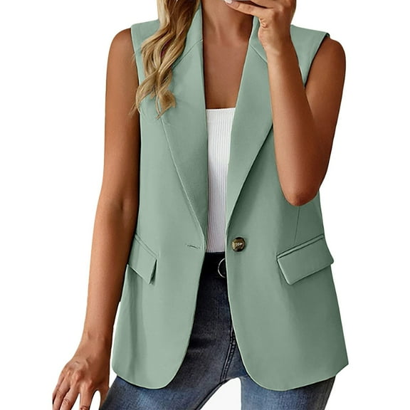 Breezora Women Sleeveless Blazer Vest Casual Office Wear Lightweight Open Front Waistcoat Summer Breathable Layering Piece L Size Green