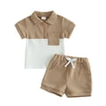 thumbnail image 4 of Xudanell Toddler Baby Boy Clothes Summer Outfits Short Sleeve Striped Collared Shirt + Shorts Kids Casual 2 Piece Set 1-5 Years (6-12 Months,Khaki), 4 of 4