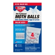 Enoz Old Fashioned Moth Balls, Naphthalene Balls, Single-Use Packets, 8 oz, 4 Pack