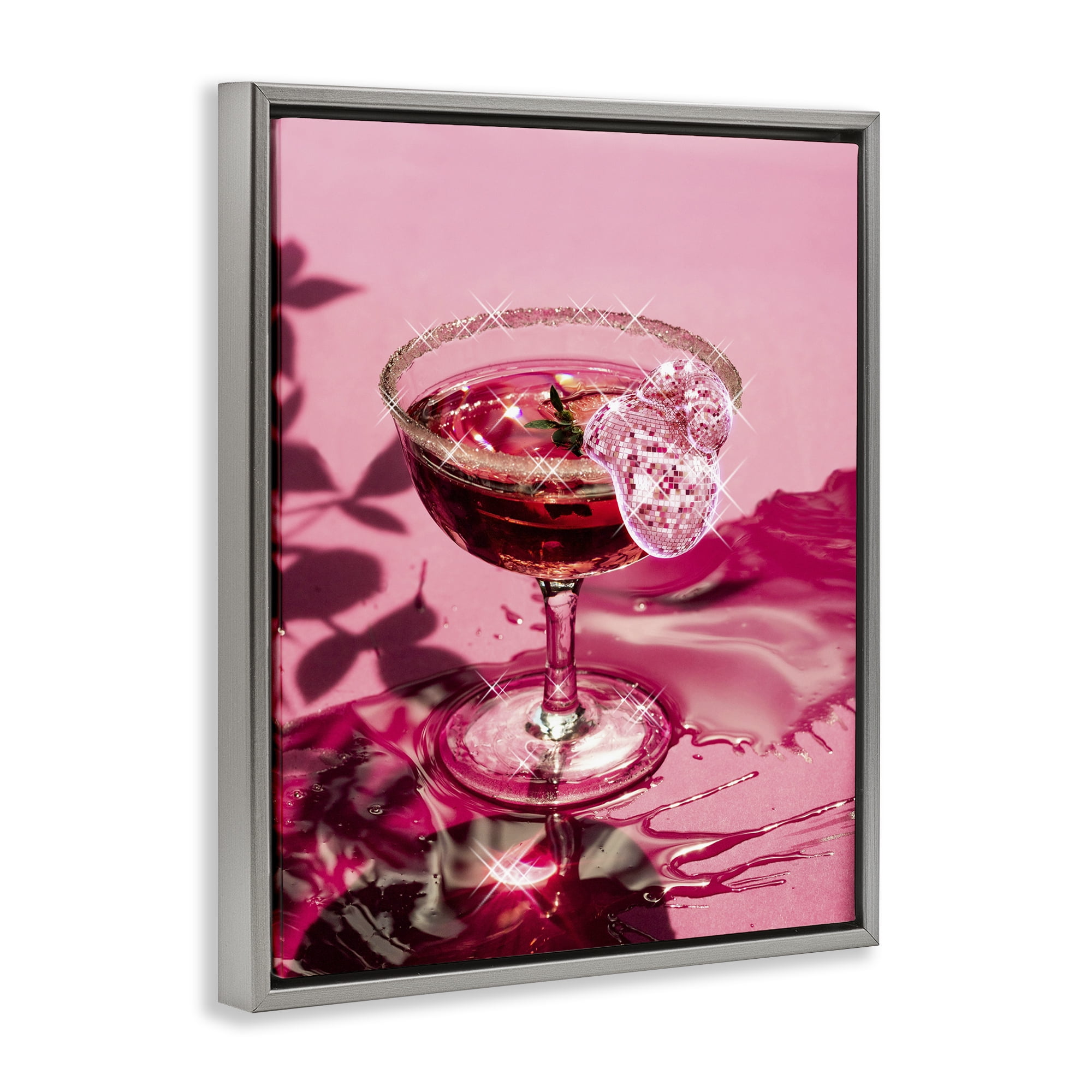 Stupell Industries Pink Glimmering Drink Food & Beverage Painting Gray Floater Framed Art Print Wall Art, 17 x 21