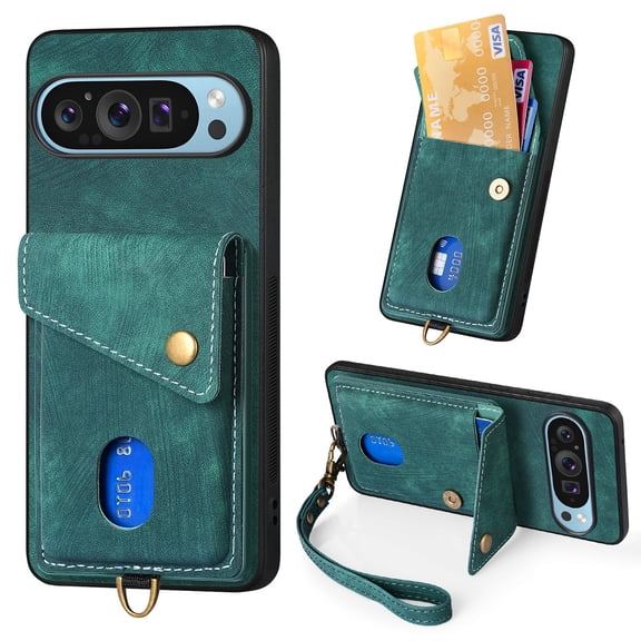 Feishell for Google Pixel 9 Pro XL, Wallet Case with Card Holder Leather Card Slots Kickstand Shockproof RFID Blocking Magnetic Clasp Protective Cover for Women Men for Google Pixel 9 Pro XL, Green