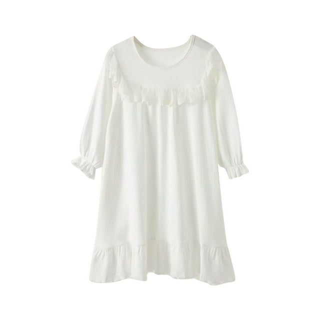zbxnLI Chemises de Nuit pour Filles Manches Longues Bordure en Dentelle Col Rond Chemises de Nuit Princesse Robe de Pyjama 3-15 Ans