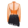 thumbnail image 4 of SiiRoh Women Sparkly Figure Skating Dresses Mock Neck Long Sleeve Mesh Splice Modern Lyrical Ballet Dancewear Orange S, 4 of 5