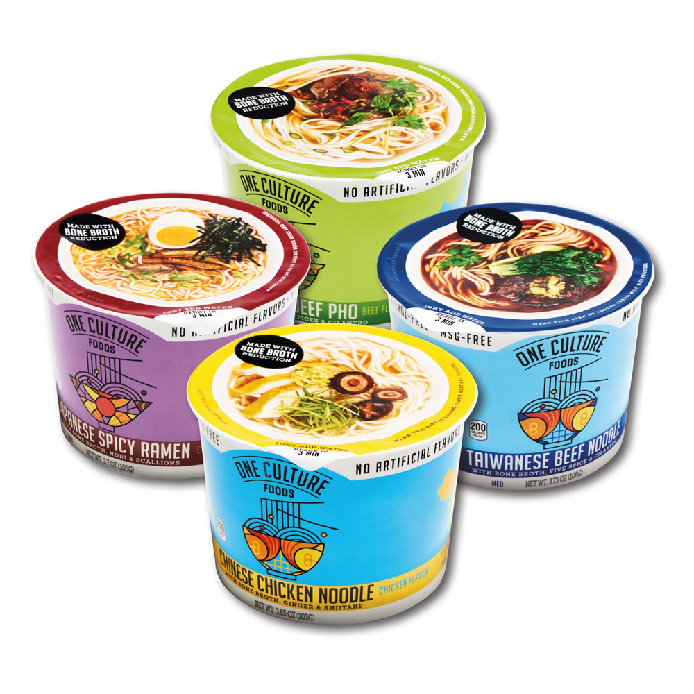 One Culture Foods Bone Broth Instant Cup Noodles, Variety Natural
