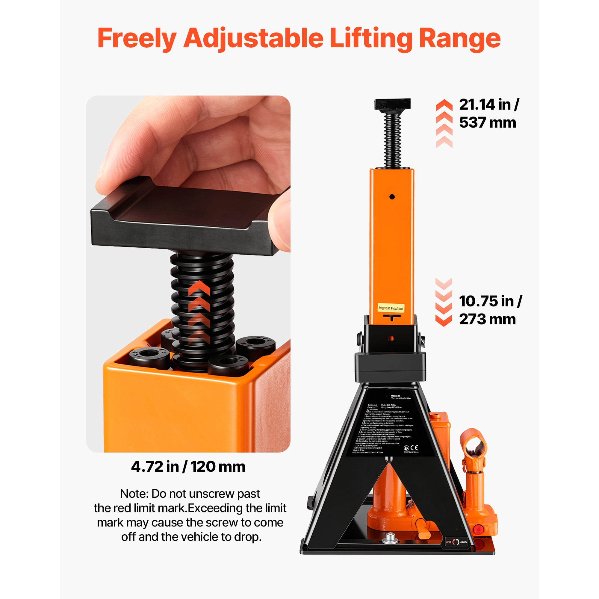 KFFKFF Bottle Jack and Jack Stand Combo, 3-Ton Capacity, Suitable for Sedans, Compact SUVs, and Small Vans, Lifting Range of 10.75"-21.14", Durable Vehicle Support Tool with Stable Base