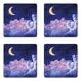 thumbnail image 1 of Moon Coaster Set of 4, Cloudy Sky Illustration of the Moon and Stars in the Night Cosmic Universe Print, Square Hardboard Gloss Coasters, Standard Size, Yellow Purple, by Ambesonne, 1 of 2