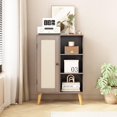 thumbnail image 1 of ComfortNest Storage Cabinet, Modern Minimalist with Rattan Patterned Trim Single Door and Right Side Multi-Compartment Storage Cabinet, Bathroom, Living Room, Multi-Purpose Storage Cabinet (Oak), 1 of 7