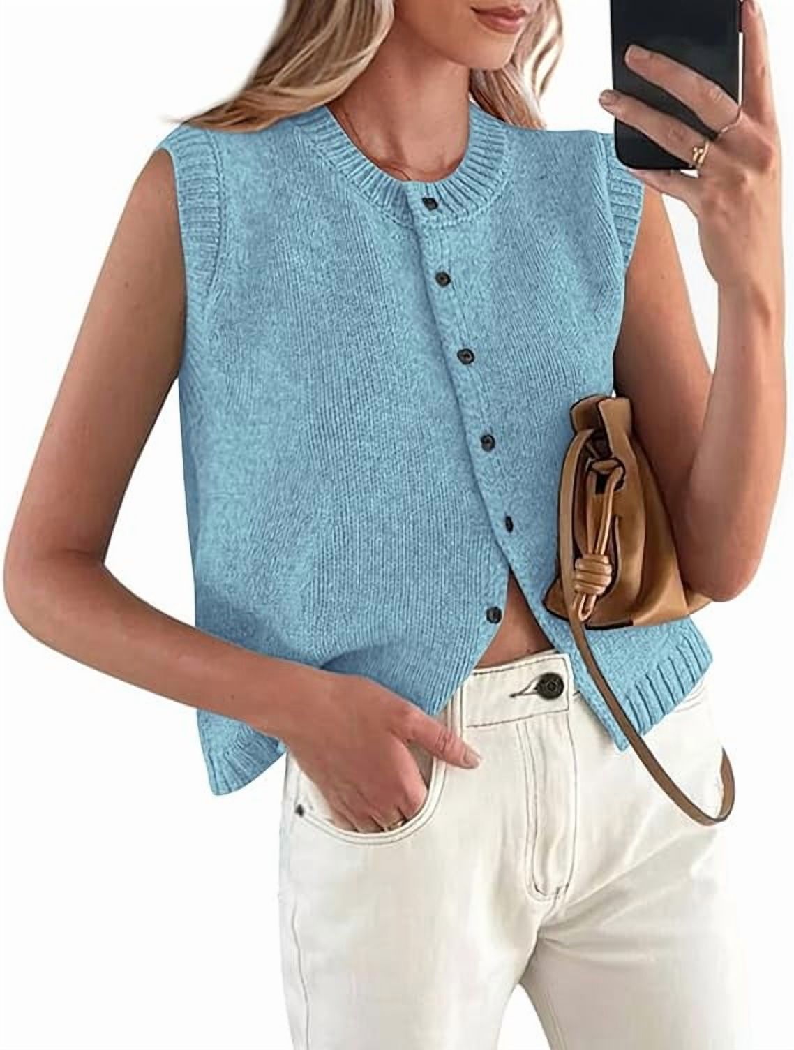PRETTYGARDEN Sweater Vest Women Summer Tank Tops Sleeveless Button Down Trendy Clothes Business Casual Knit Outfits