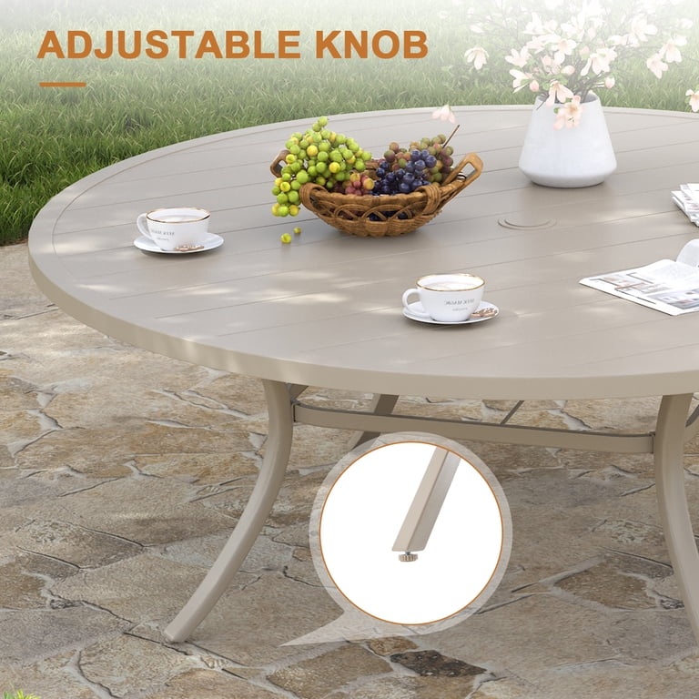 ceramic patio table with umbrella hole Kozyard 37" Square Outdoor Dining for 4, Table Hole, Steel Frame with Wood-Look Top, Heavy Duty Patio Table for Backyard, ceramic top that is resistant to scratching and easy to clean Vicllax Outdoor Outside Patio Dining
