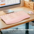 thumbnail image 3 of Wireless Keyboard and Mouse Combo - Ergonomic Wave Rechargeable Keyboard with Soft Leather Wrist Rest, RGB Backlit -Pink, 3 of 7