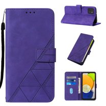 Allytech Case for Samsung Galaxy A03 Cover with Card Holder Folio Wallet Case, Kickstand PU Leather Magnetic Closure Soft TPU Back Protective Cover with Hand Strap for Galaxy A03, Purple