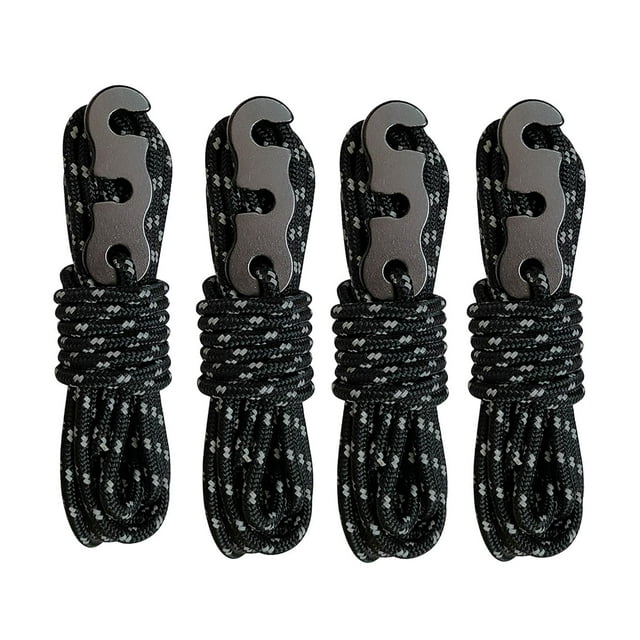 Almencla 4 Pack Camping Tent Cords, Tent Wind Rope with Adjustment Tensioner, Nylon Rope, Black