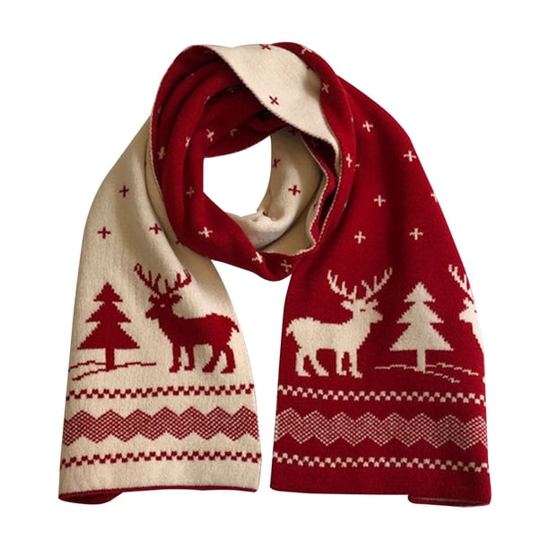 Bufandas de mujer con reno navideño, estampado de doble cara, alargadas, cálidas, de punto, de acrílico