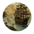 thumbnail image 2 of JEUXUS  Treasure Map Brown Table Cloth Pirate Ship Sailing Adventure Sea Monster Island Round Tablecloth 60 Inch for Dining Room, Party, Banquet, 2 of 7