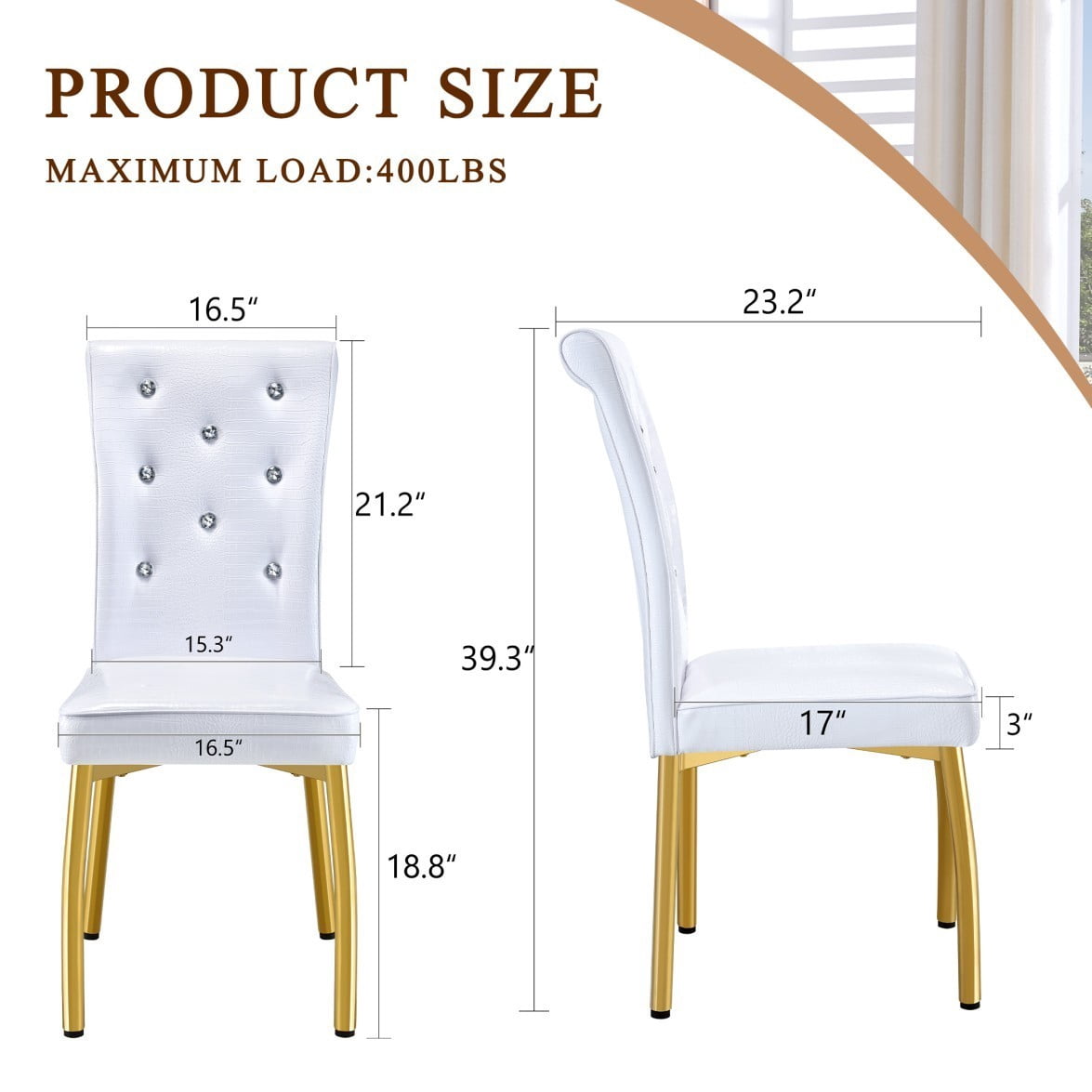 Set of 2 Retro Dining Chairs, Faux Alligator-Textured PVC Leather Upholstered Chairs with Crystal Button Details & G