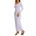 thumbnail image 3 of PENGXIANG Robe à Manches Longues pour Femmes Col Carré Robe Moulante Tricotée Unie Robe Crayon Extensible Tenue de Club, 3 of 6
