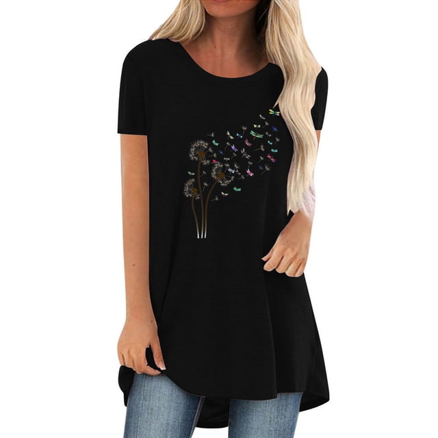 Pompotops Chemises Mode Décontractée pour Femmes Manches Courtes Tee-Shirt Ample Tunique Blouse