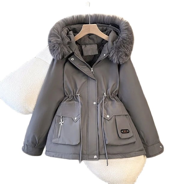 Parka de nieve con capucha de piel desmontable para mujer, cuello de piel grande, chaqueta acolchada de algodón, ropa de abrigo con capucha de piel peluda para mujer, invierno, nuevo