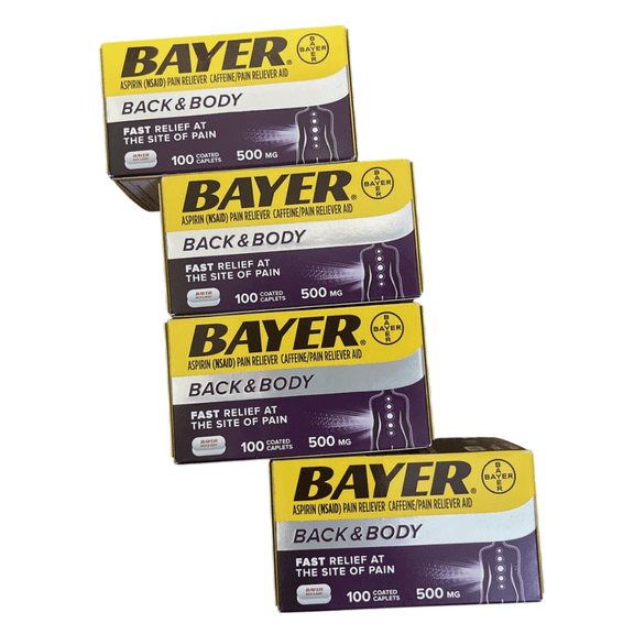 Bayer Back & Aspirin, 500mg Coated Tablets, Fast Relief, 100 ct, Pack of 2