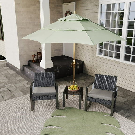 Asofer 3 Pieces Patio Furniture Set with Rocking Chair, Outdoor Cushion Conversation Set with Glass Table for Poolside,Porch，Balcony,Backyard