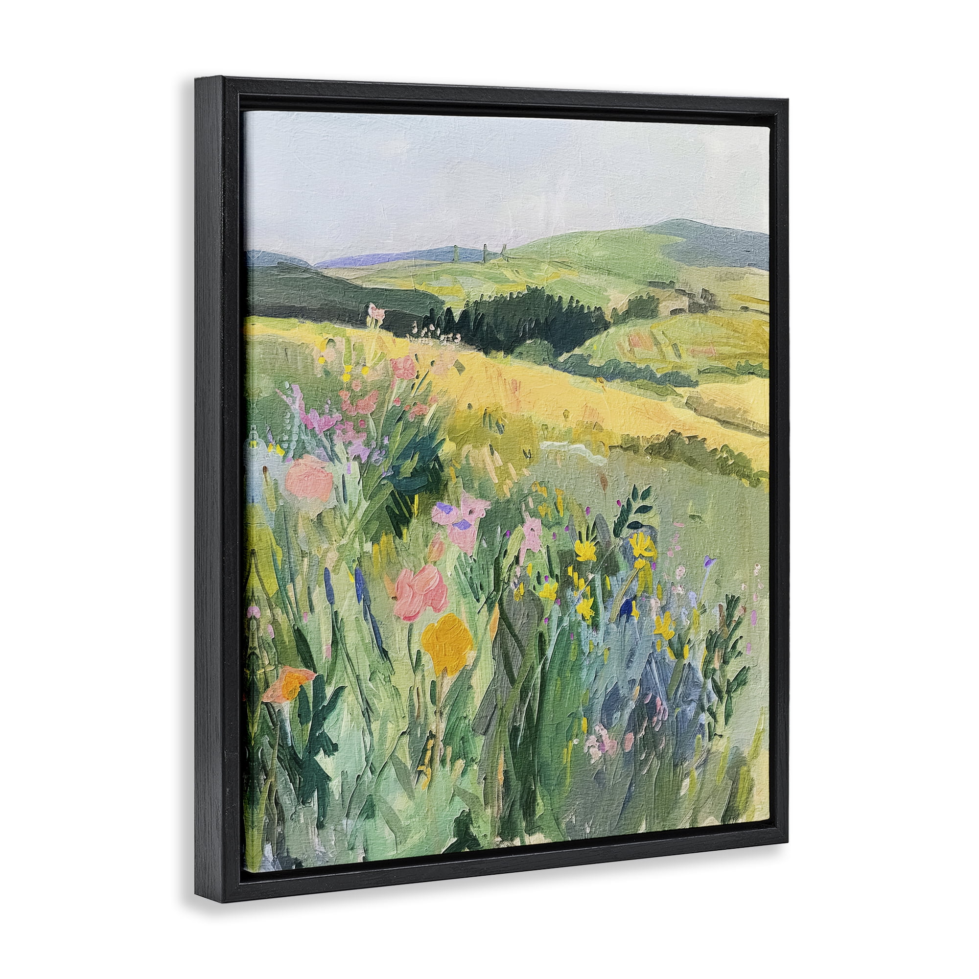 Stupell Industries Pastel Landscape Hills Landscape & Nature Painting Black Floater Framed Canvas Art Print Wall Art, 25 x 31