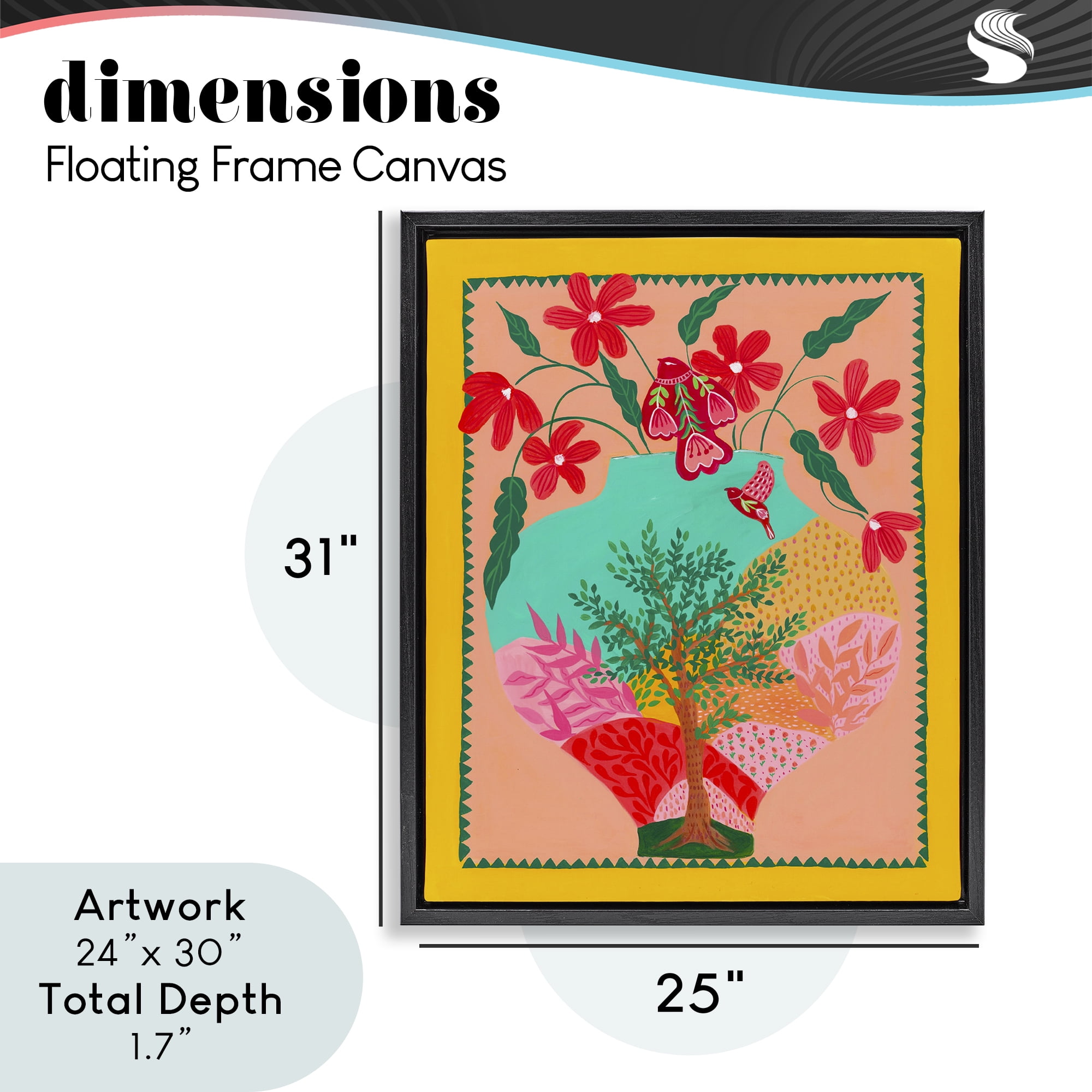 Folk Patterned Hope Vase Black Framed Floater Canvas Wall Art, design by Nabeela Rumi