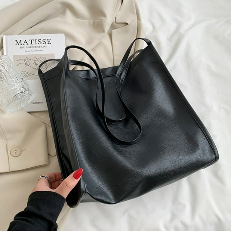 ShineKing Women's PU Leather Shoulder Bag Casual Large Square Handbag for Commuting and Shopping, Black