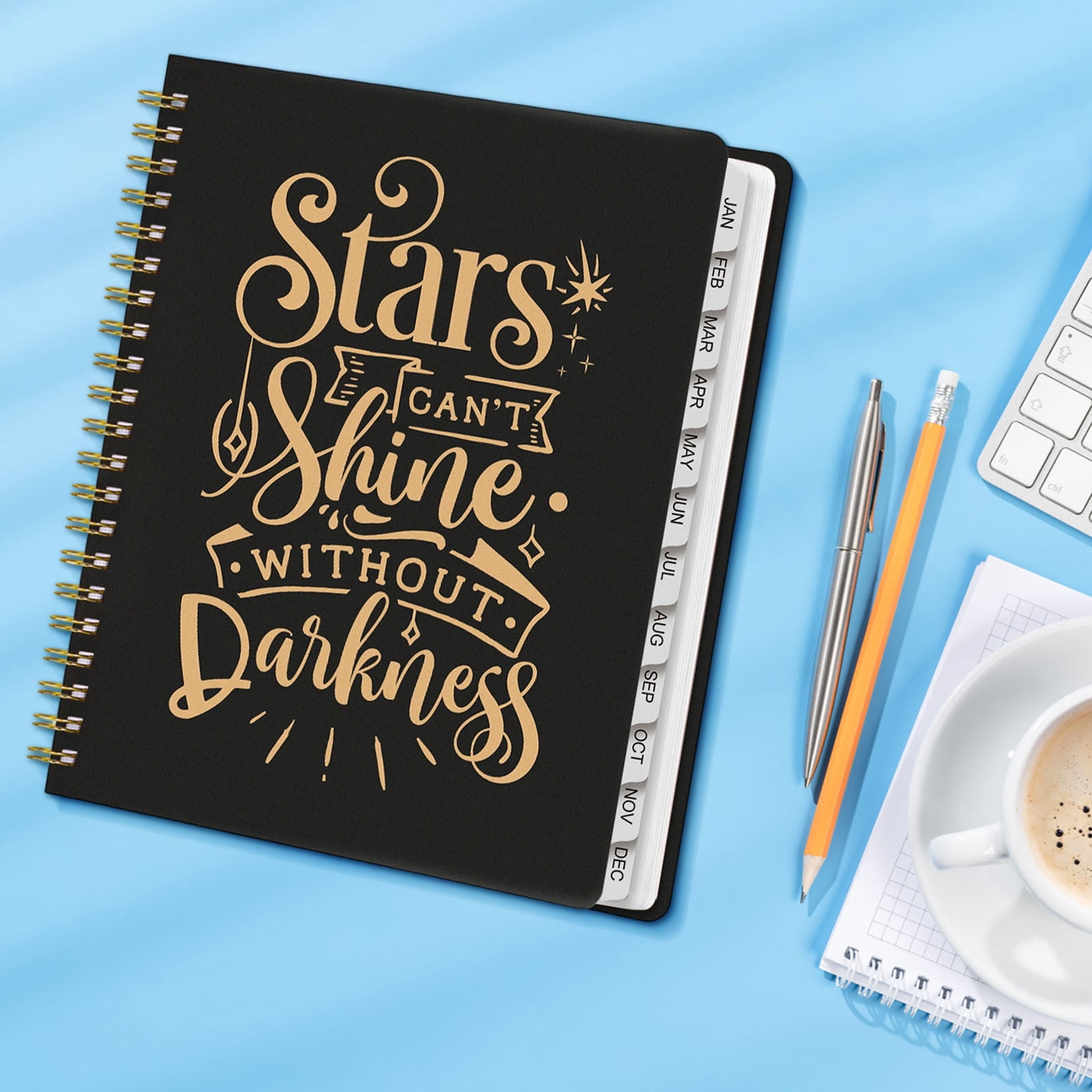 Tuvgenk Spiral Notebook A4 Black Subject Notebook Thick Stars Travel Diary with Separating Pages