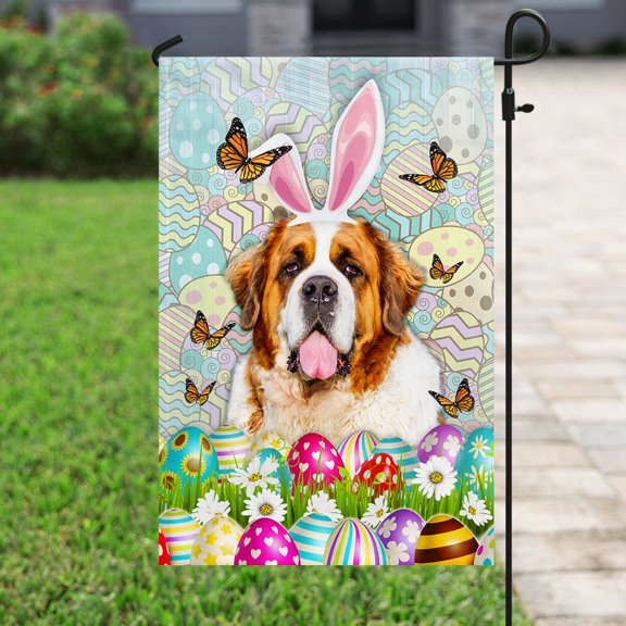 FLAGWIX Saint Bernard Dog Happy Easter Flag, Outdoor Easter Decoration - Garden Flag (11.5" x 17.5")