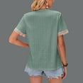thumbnail image 3 of USSUMA Summer Tops for Women 2025 Women's Fashion Casual Solid Short Sleeved Lace Loose And Comfortable T-shirt Top Short Sleeved V-neck Top/Shirt Trendy Off Clear Green 6Cotton L, 3 of 3