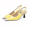 thumbnail image 2 of YOWMNS Women's Kitten Heel Slingback Square Toe Pumps Buckle Strap Metal Decoration Patent Leather Comfortable Elegant Wedding Dress Shoes (Yellow,7), 2 of 5