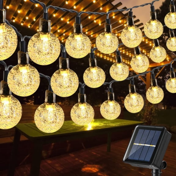 20FT Solar String Lights Outdoor, 30 LED Crystal Globe Lights, 8 Lighting Modes, Solar Powered Patio Lights for Garden, Yard & Camping (Warm White)