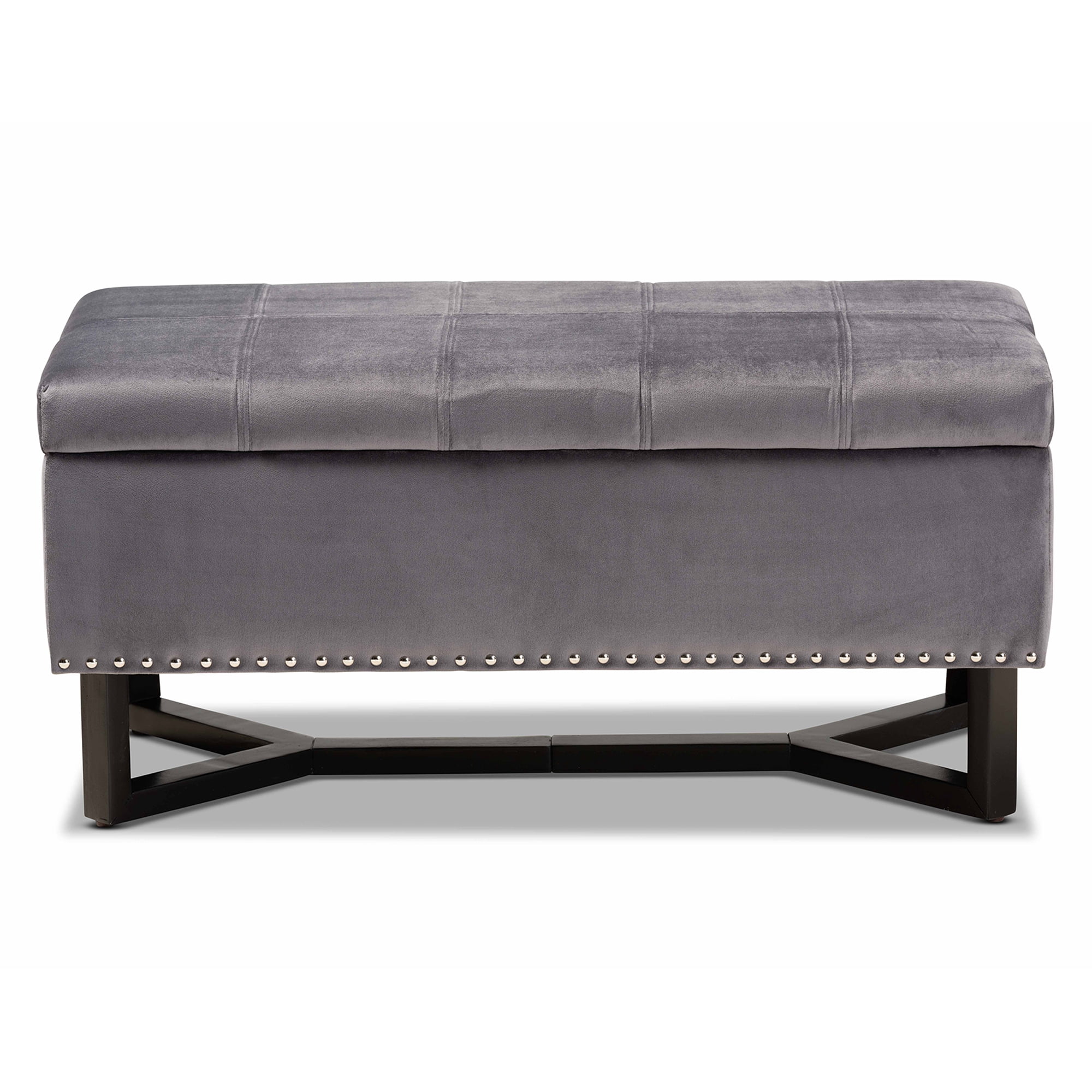 Baxton Studio Esther Modern and Contemporary Grey Velvet Fabric Upholstered and Dark Brown Finished Wood Storage Ottoman