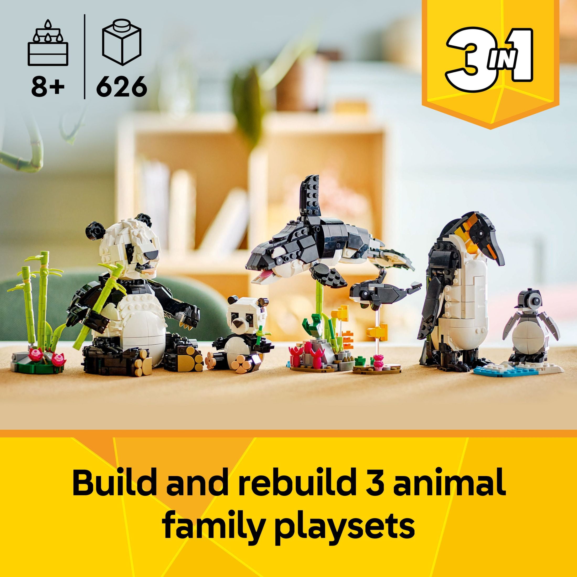 LEGO Creator 3 in 1 Wild Animals Panda Family  Building Toy with 3 Building Options, Panda, Penguin,(图4) LEGO Creator 3 in 1 Wild Animals Panda Family  Building Toy with 3 Building Options, Panda, Penguin,(图4)