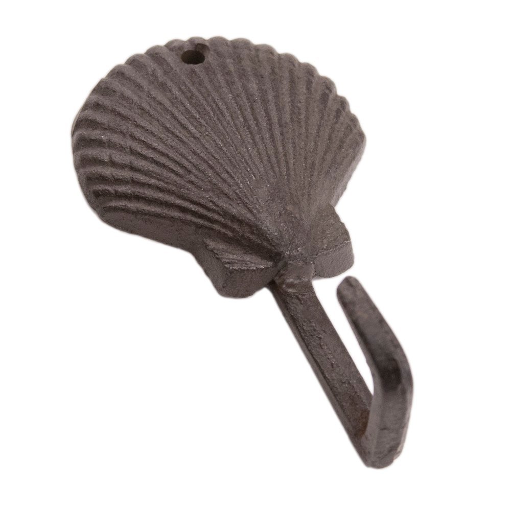 Antique Brown Finish Cast Iron 3 x 5 Inch Scallop Shell Hook, Made of