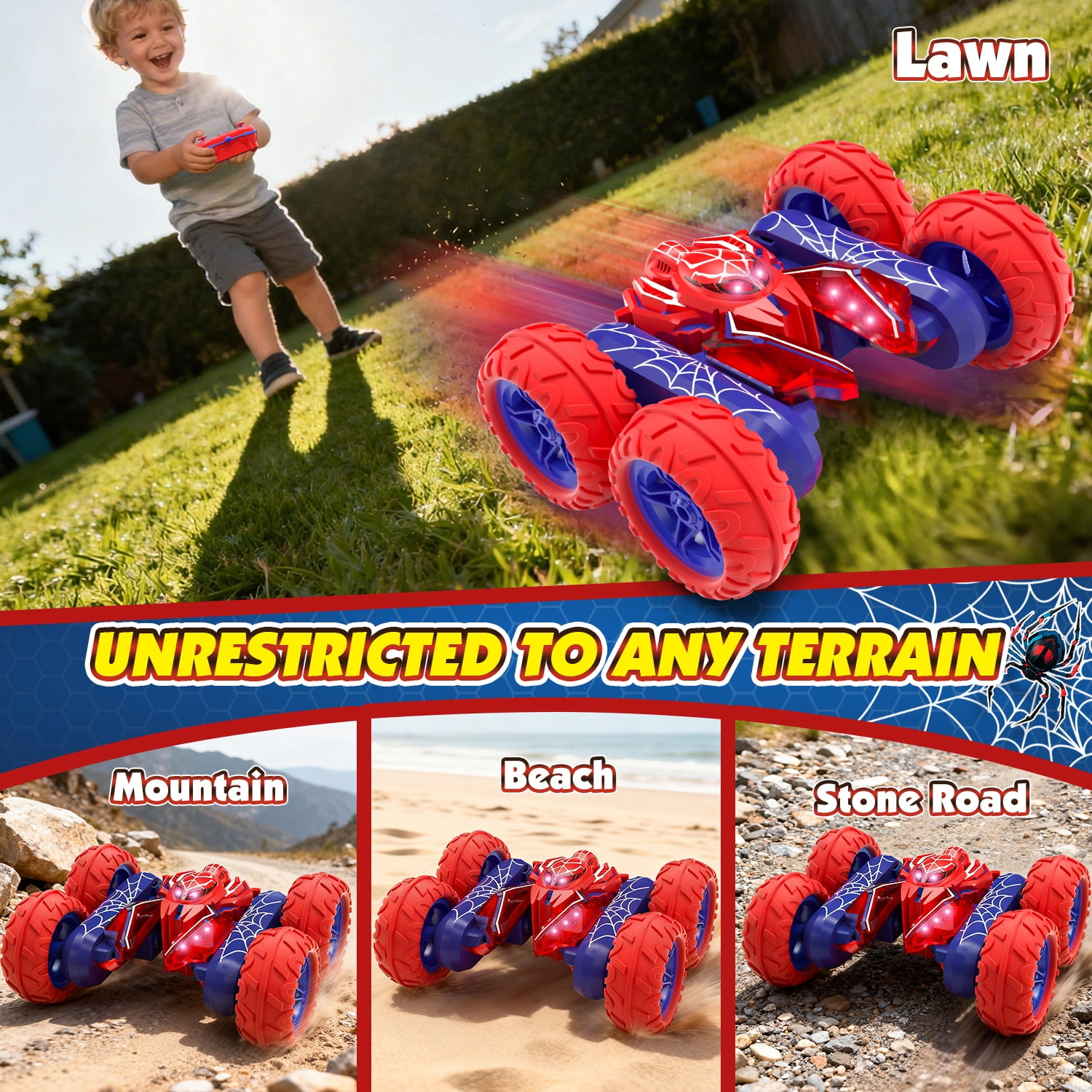 Remote Control Cars, RC Cars Toys for 5 6 7 8 9 10 Year Old Boys Girls, 2.4Ghz Fast Rotating RC Stunt Car, Double Sided Tornado Race Car with Lights for Boys Kids Age 8-12 Outdoor Toys Birthday Gifts