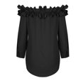 thumbnail image 5 of Scyoekwg Women Blouses Crew Neck Ruffle Off Shoulder Tops Trendy Loose Lightweight Fall Tops Solid Color Dressy Casual Blouses Long Sleeve T Shirts Women Blouses (Black,XXL), 5 of 7