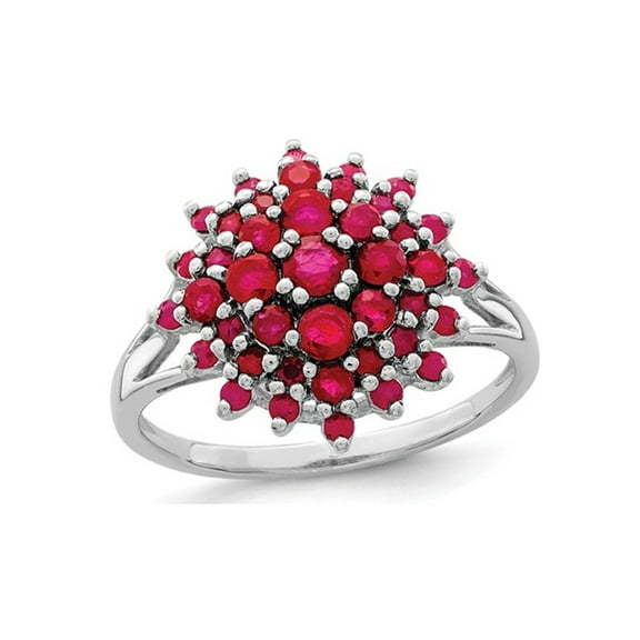 1.20 Carat (Ctw) Natural Ruby Cluster Ring in Rhodium Plated Sterling Silver for Women