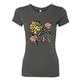 thumbnail image 2 of Wild Bobby Worship While You Wait Sunflower Pink and Yellow Inspirational/Christian Women Slim Fit Junior Tee, Dark Grey, Medium, 2 of 6