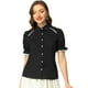 thumbnail image 1 of Blusa vintage con cuello Peter Pan para mujer, con ribete en contraste, manga corta, con botones Negro XS, 1 of 5