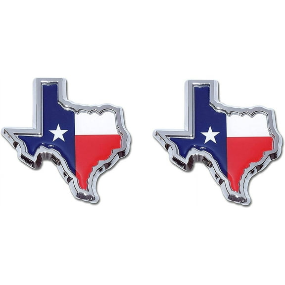 Muzzys (SET OF TWO) TEXAS FLAG IN SHAPE OF TEXAS State Edition Emblem Decal Longhorn Lone Star METAL Badge Universal StickOn FITS Chevy Silverado Suburban Tahoe Sierra Ford F150 Ranger F-150 Dodge Ram