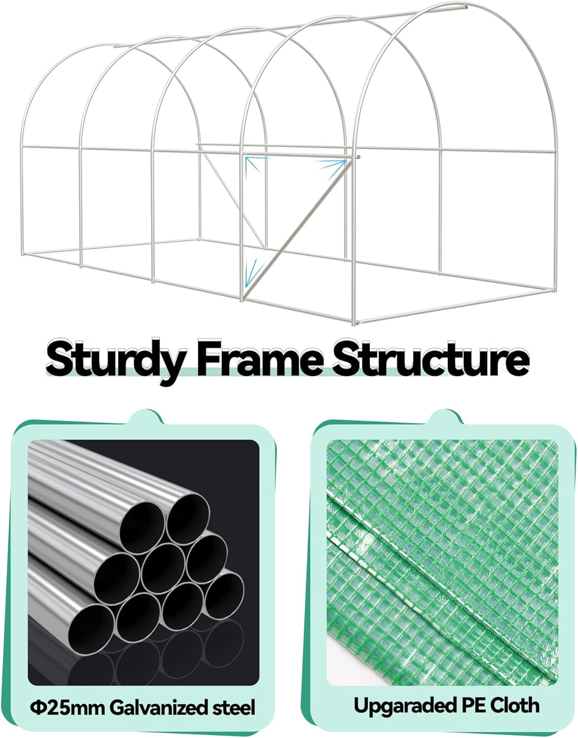 Large Greenhouse,15x6.5x6.5ft Heavy Duty Outdoor Greenhouses,Walk in Tunnel Green House,Portable Plant Gardening with Zippered Doors and Window,Galvanized Steel Frame for Gardening