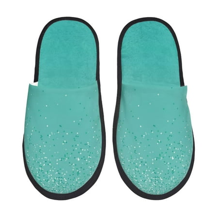 Balery Turquoise Glitter Slient Indoor Furry Fleece Comfort House Shoes Soft Non-Slip Home Shoes Cotton slippers House Slippers-- Medium