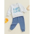 thumbnail image 6 of Yunliwuli Toddler Boy Fall Outfits Letter Print Long Sleeve Round Neck Sweatshirt and Solid Color Pants 2 Pcs Set, 6 of 10