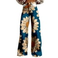 thumbnail image 2 of Women's Casual Pants Women'S Wide Leg Pant Vintage Floral Print High Waisted Straight Stretch Pants With Pockets,Blue Women's Casual Pants XXXXXL, 2 of 8
