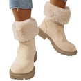 thumbnail image 2 of Xfvqtps Womens Snow Boots Zipper Up Plush Fleece Line Suede Upper Chunky Heel Solid Color Non Slip Winter Ankle Boots Round Toe Zipper Short Tube Plus Velvet Casual Student Cotton Shoes Beige, 2 of 6