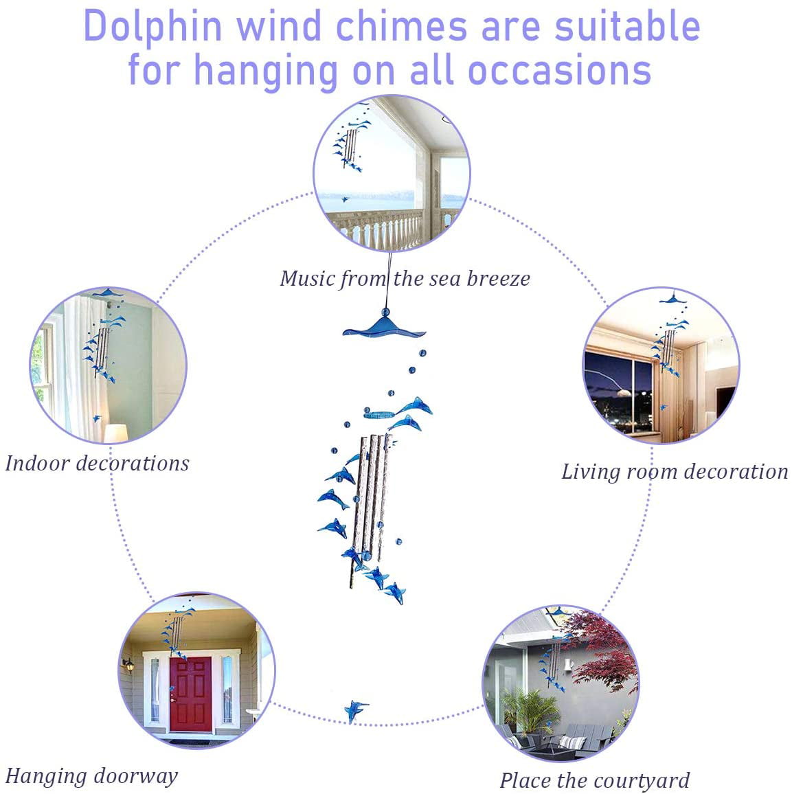 WOMEN Dolphin Wind Chimes (Blue) Outdoor Corridors, Lawns, Gardens