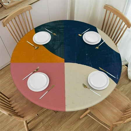 

SHERONV Circle Pattern Bauhaus Round Table Cover Stain Resistant Washable Indoor Outdoor Tablecloth Kitchen Dining Wedding Parties Waterproof 100% Polyester Fiber 38-42