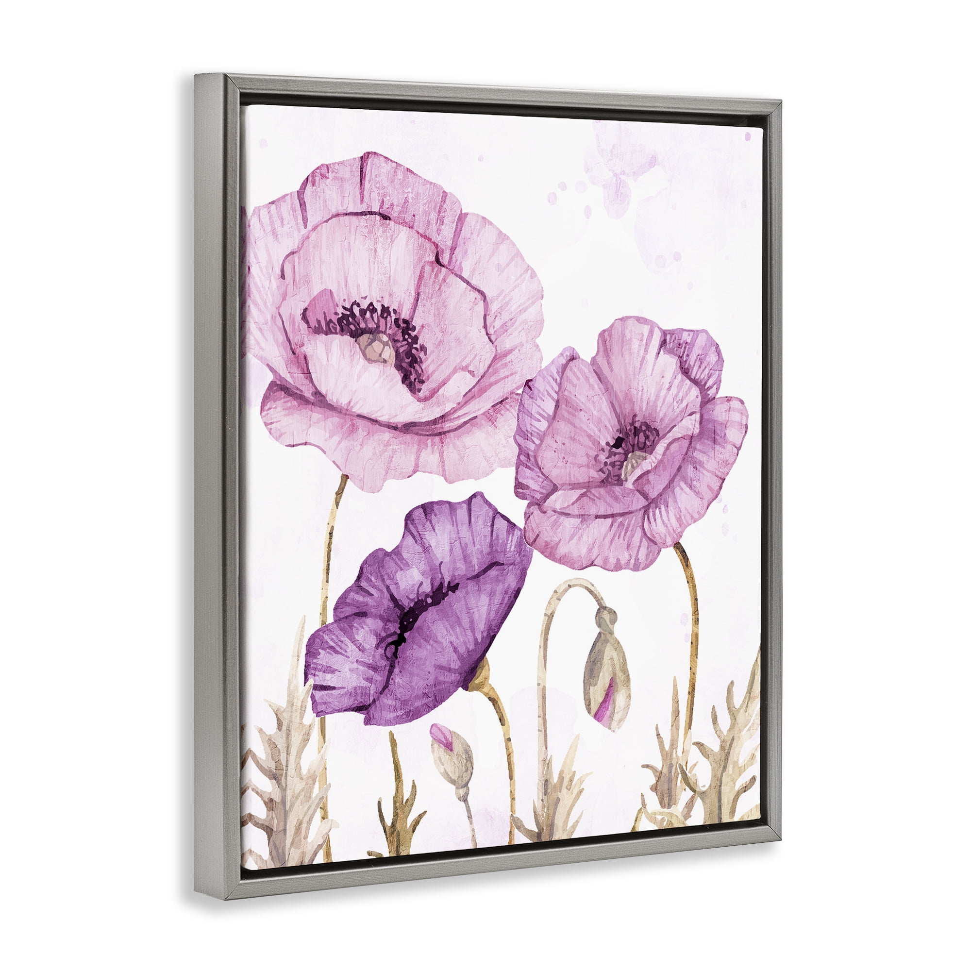 Stupell Industries Bright Purple Poppies Gray Framed Floater Canvas Wall Art, design by Kim Allen